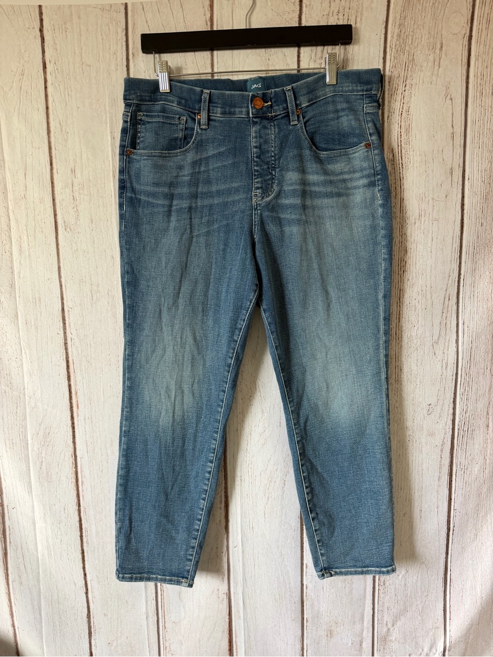 JAG Jeans Women's Valencia Skinny Crop Jeans Medium Wash Whiskered Denim Size 14